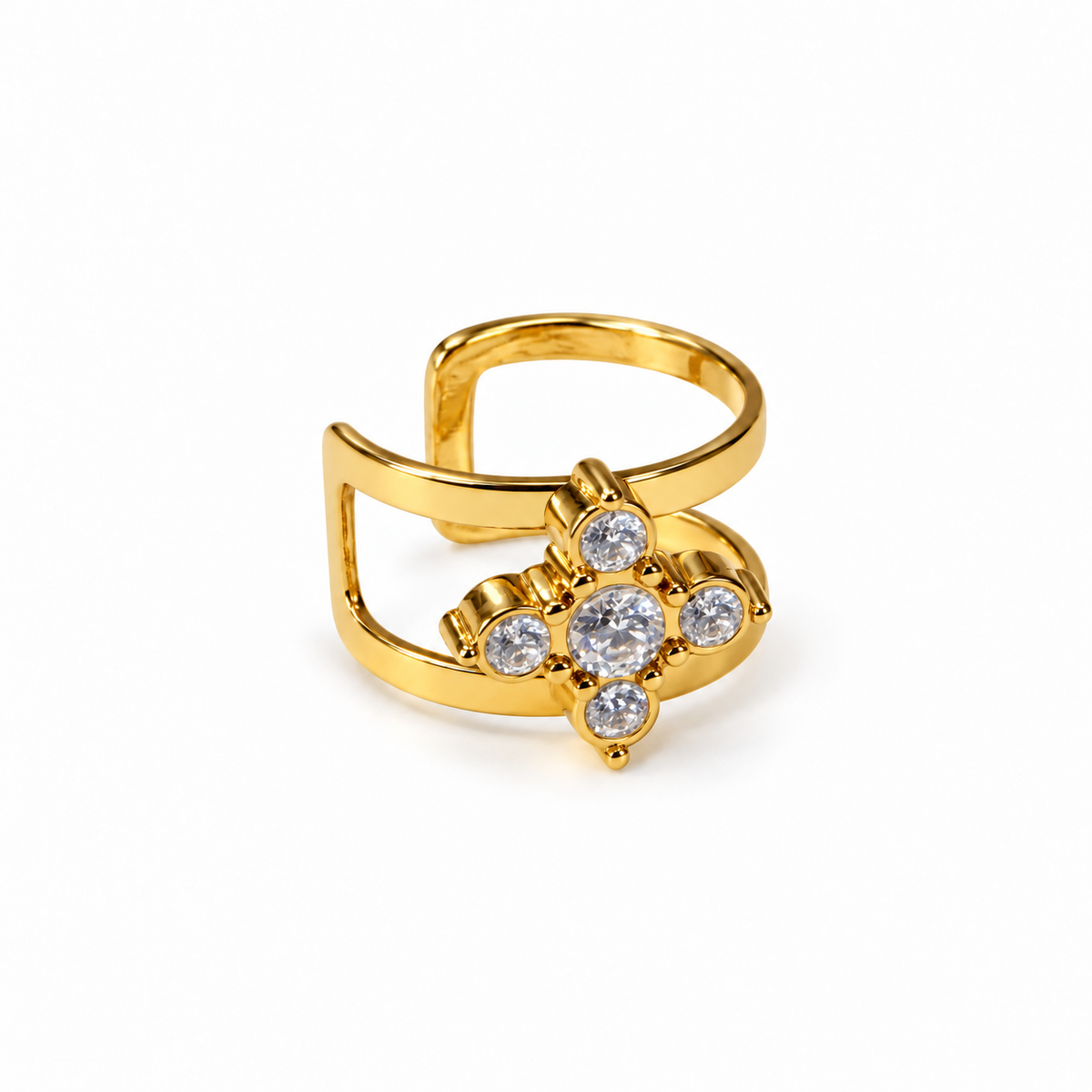 Ear cuff doré double anneau à strass