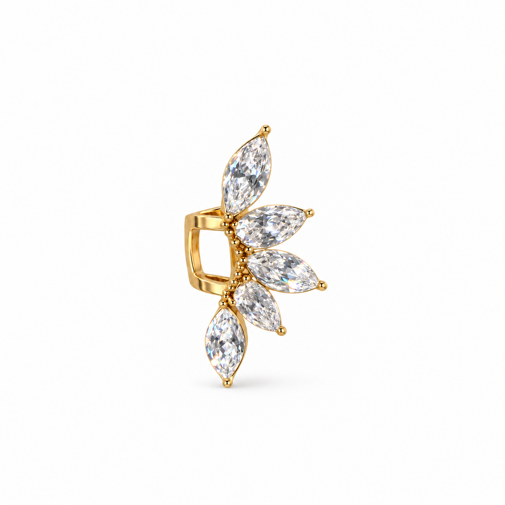 Ear cuff doré à strass – Éclat de feuilles