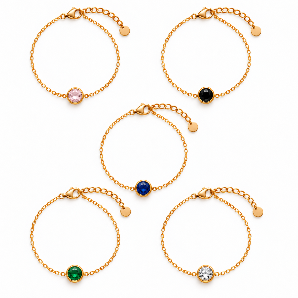 Bracelet fin doré à pierre ronde 5 coloris