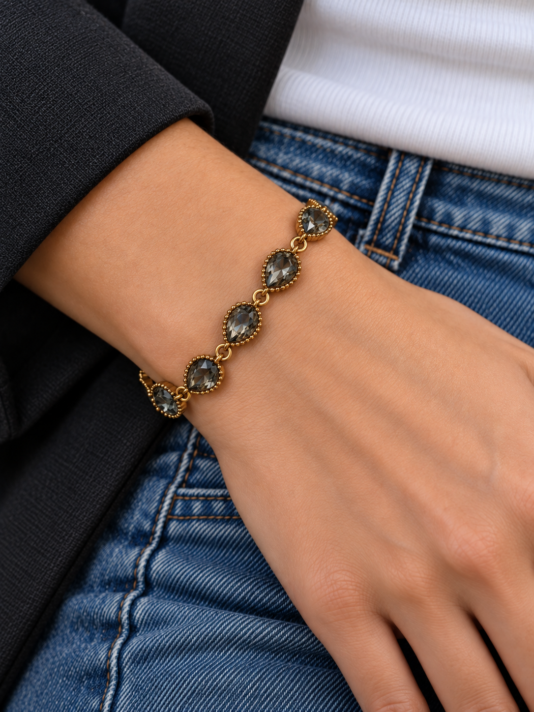 Bracelet goûtes scintillantes grise