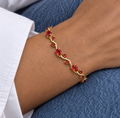 Bracelet tulipe doré à pierres rouges – Acier inoxydable