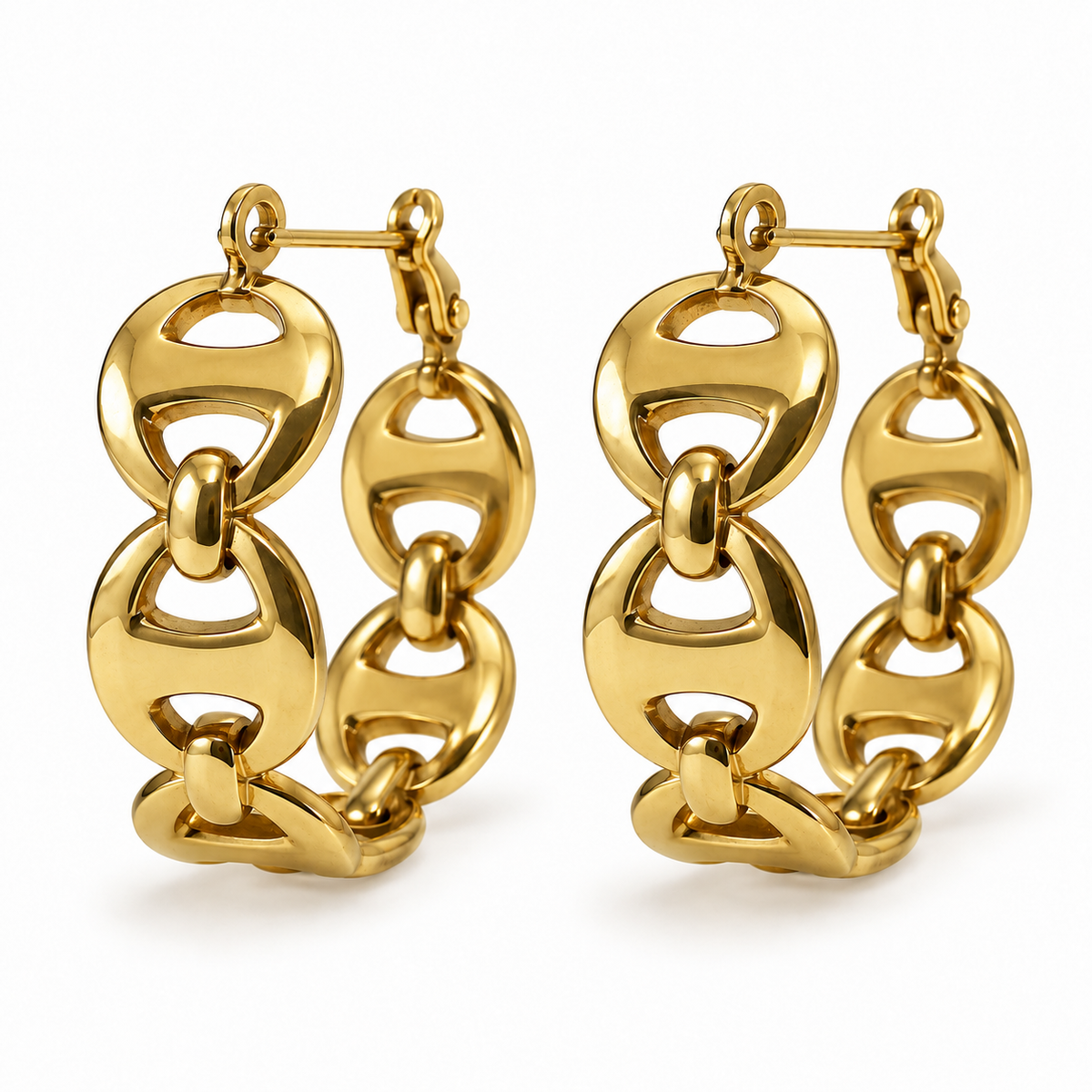 Créoles dorées à mailles marines larges