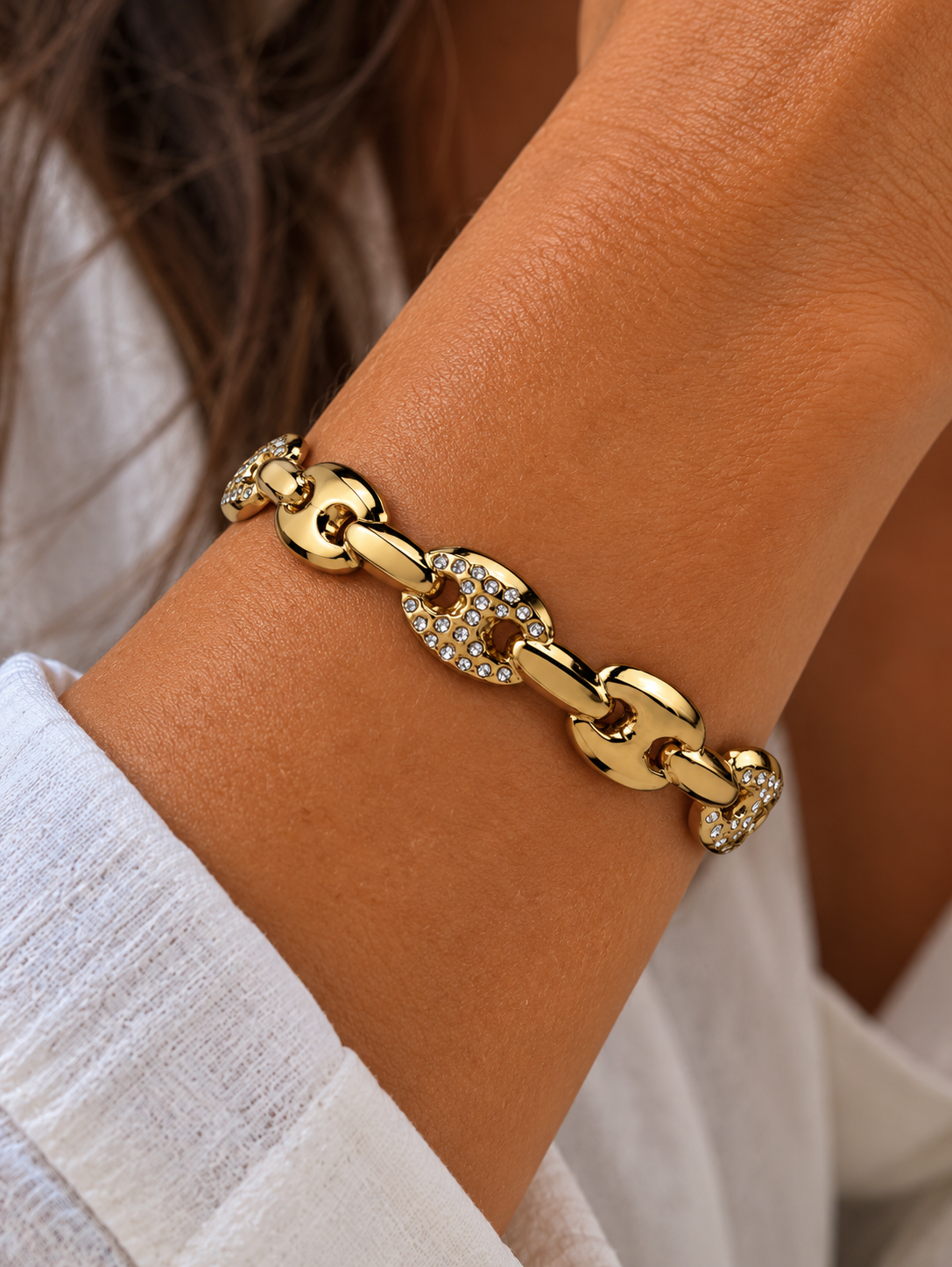 Jonc doré maille marine & strass scintillants