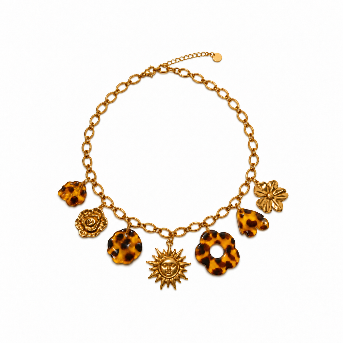 Collier doré à pampilles soleil et effet écaille