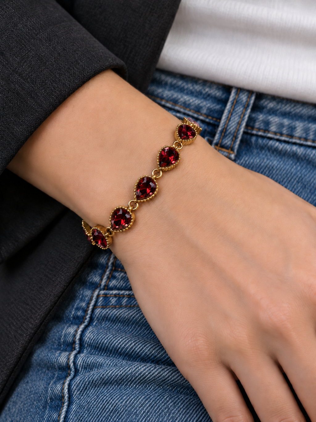 Bracelet goûtes scintillantes rubi