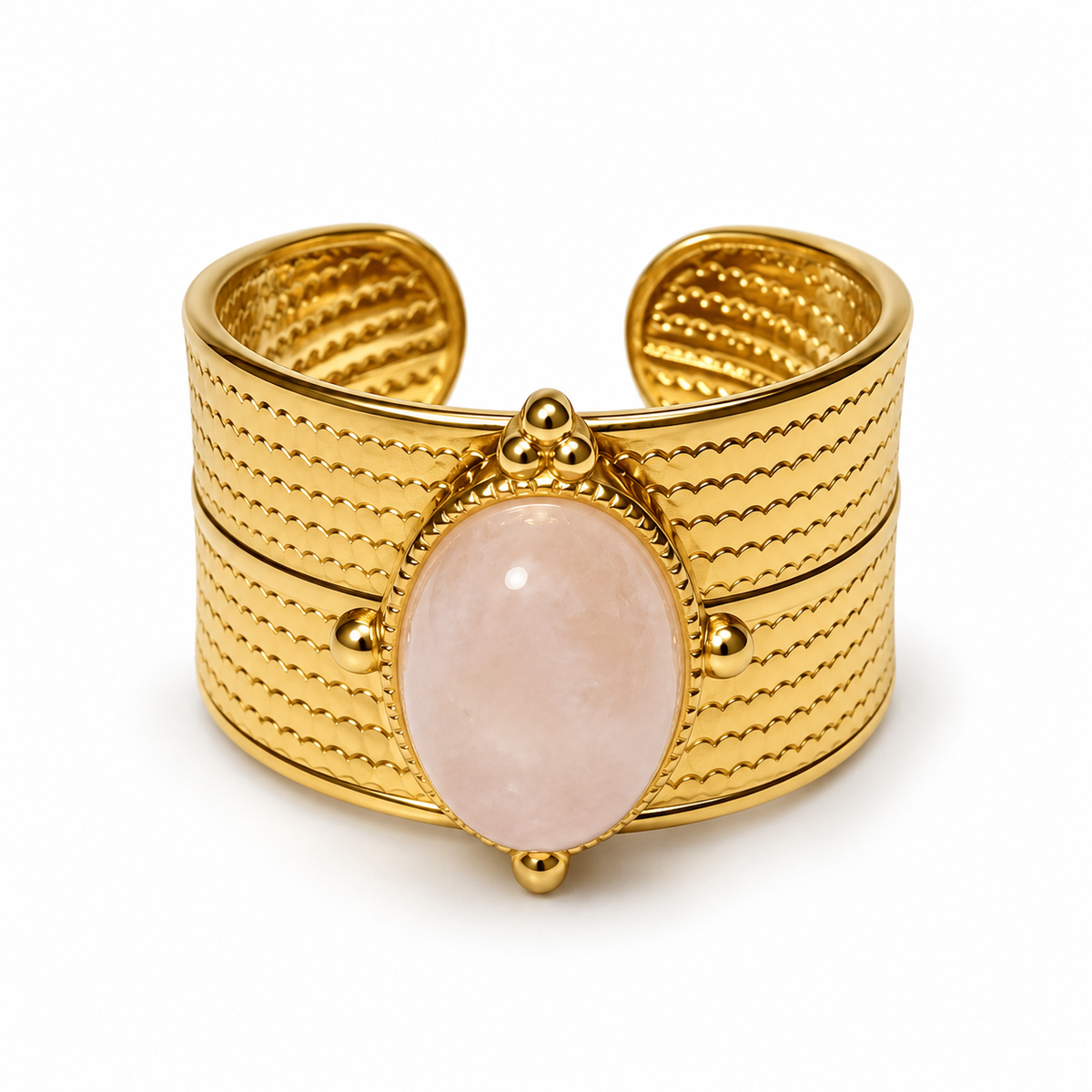 Bague manchette dorée à pierre rose pâle