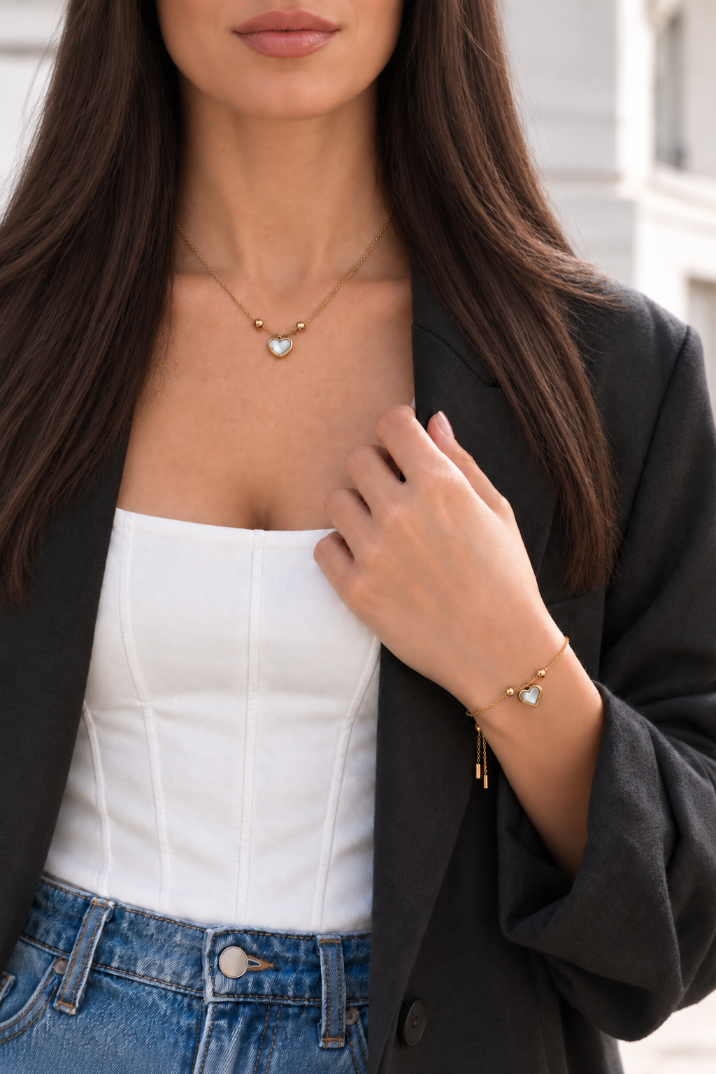 Collier cœur nacré doré