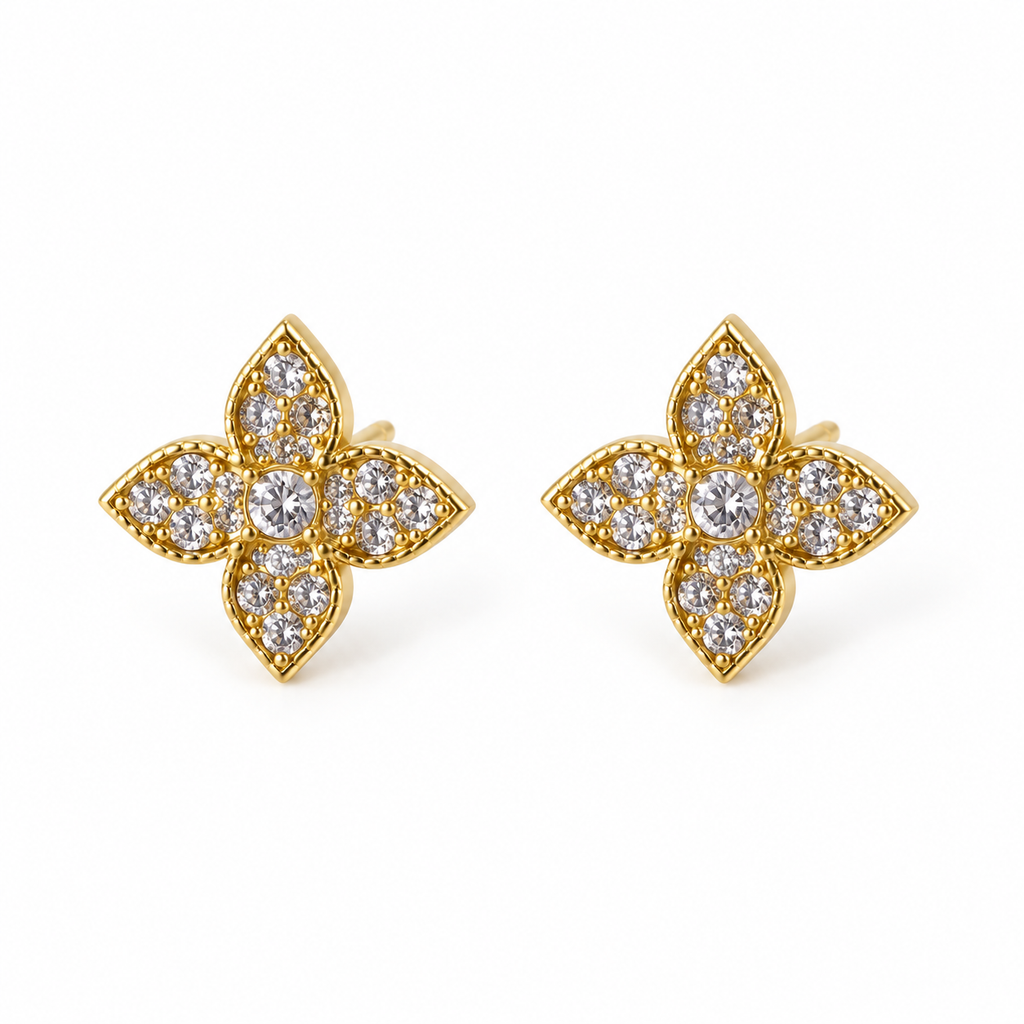Boucles d’oreilles trèfle doré à strass