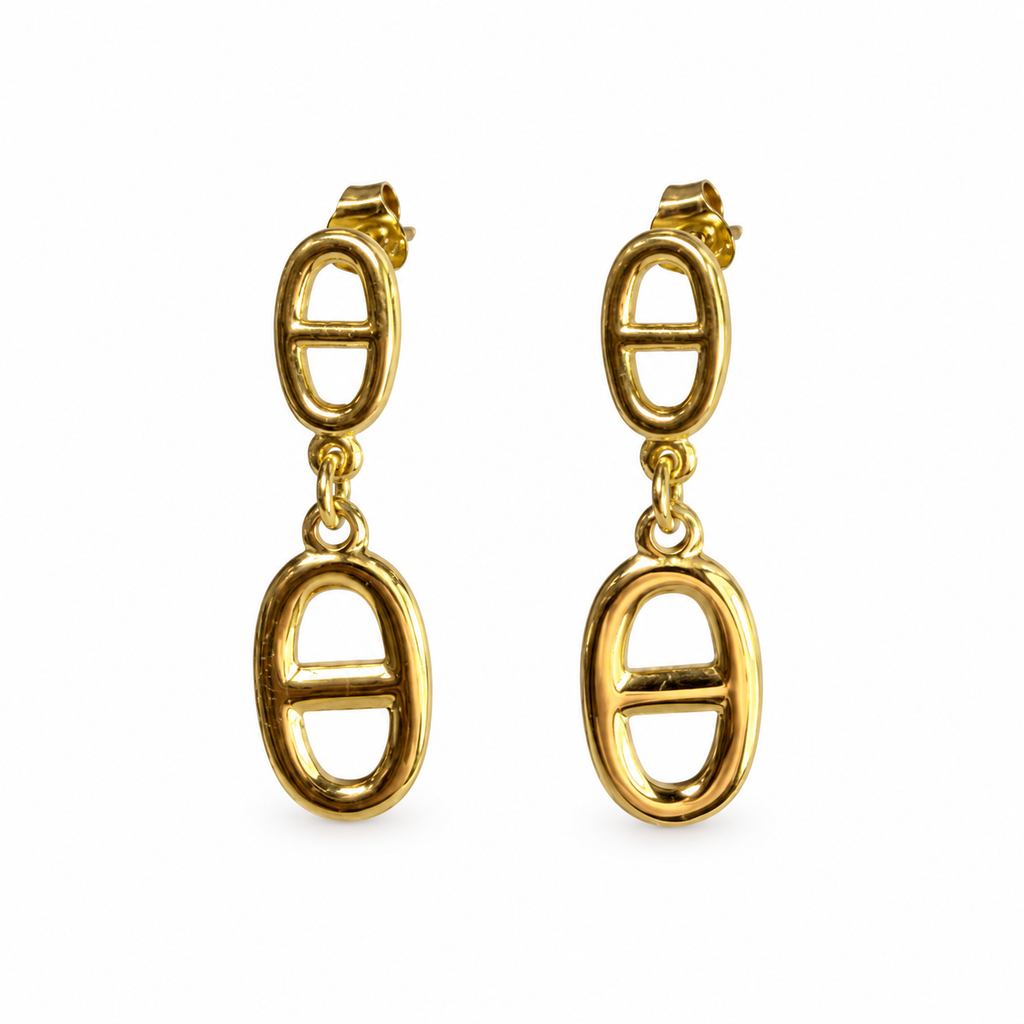 Boucles d’oreilles double maille marine dorées