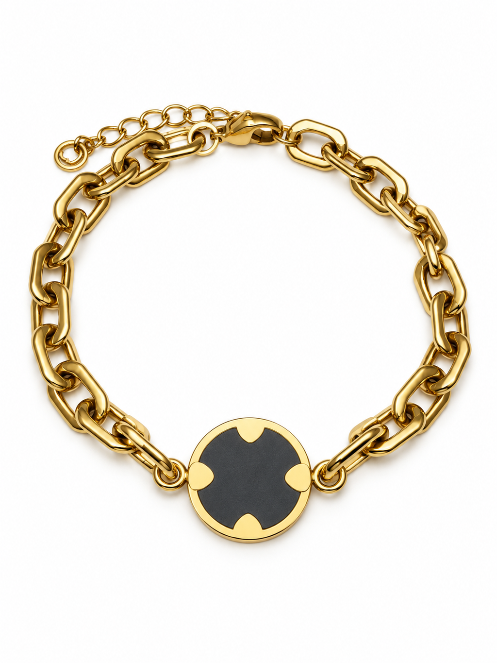 Bracelet doré à médaillon noir – Acier inoxydable