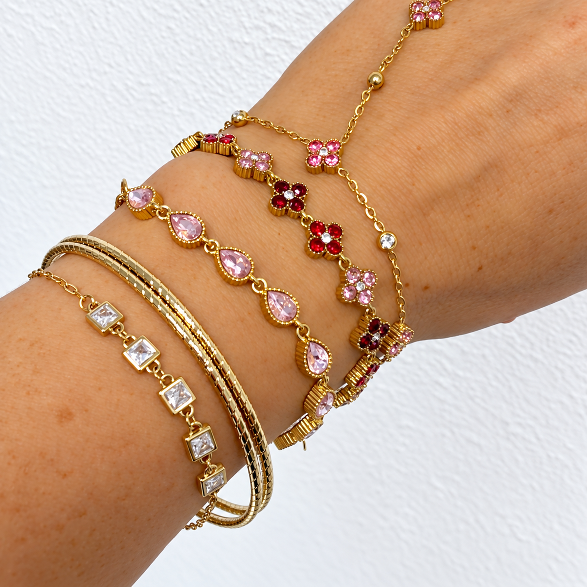 Bracelet goûtes scintillantes rose pale