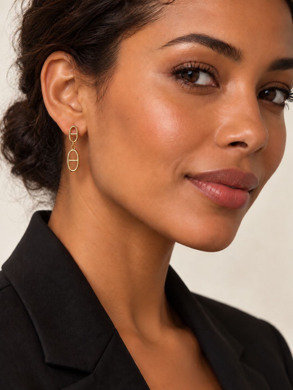 Boucles d’oreilles double maille marine dorées
