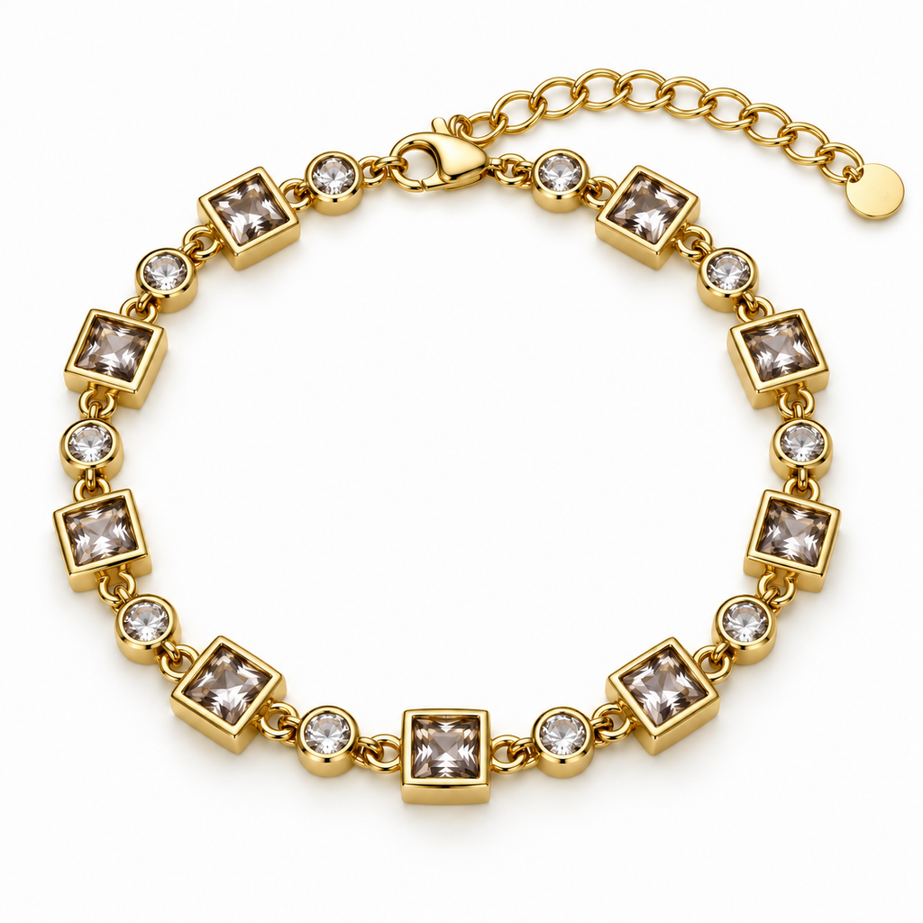 Bracelet doré à pierres carrées et rondes