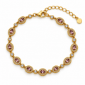 Bracelet doré à pierres ovales rose mauve et strass