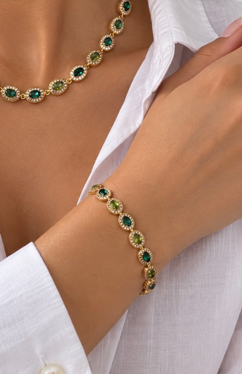 Bracelet pierres verte scintillantes