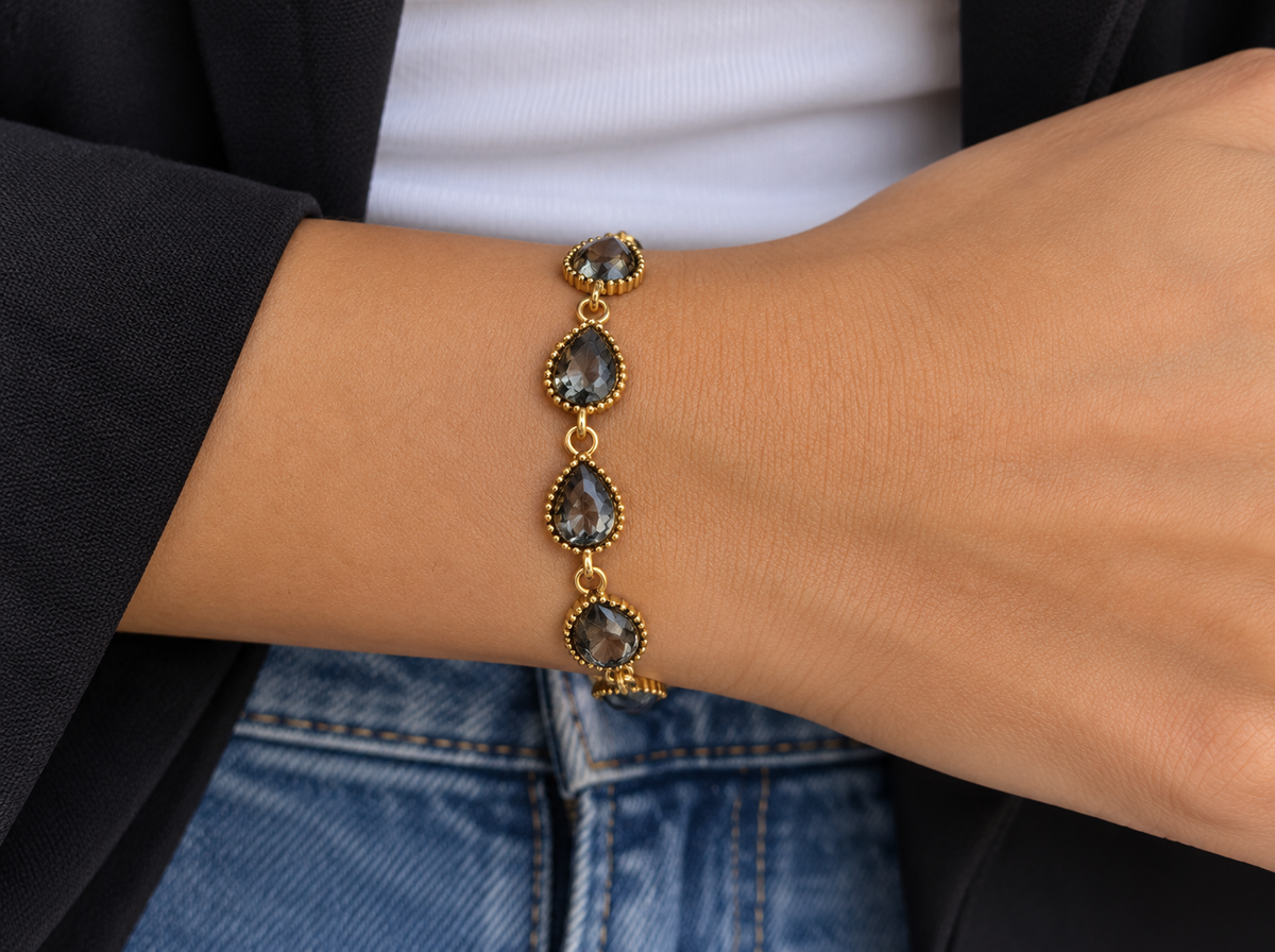 Bracelet goûtes scintillantes grise