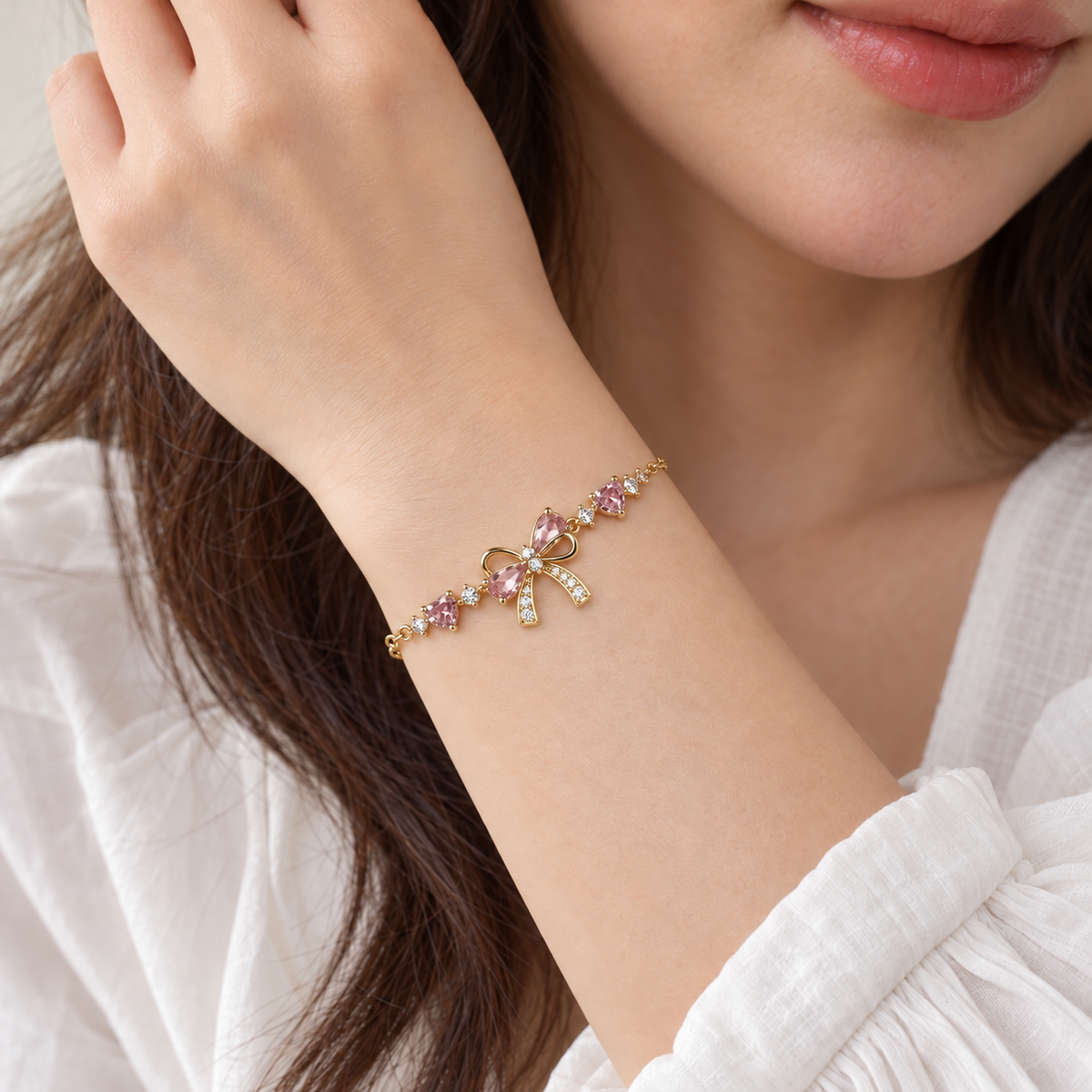 Bracelet nœud scintillant en acier inoxydable