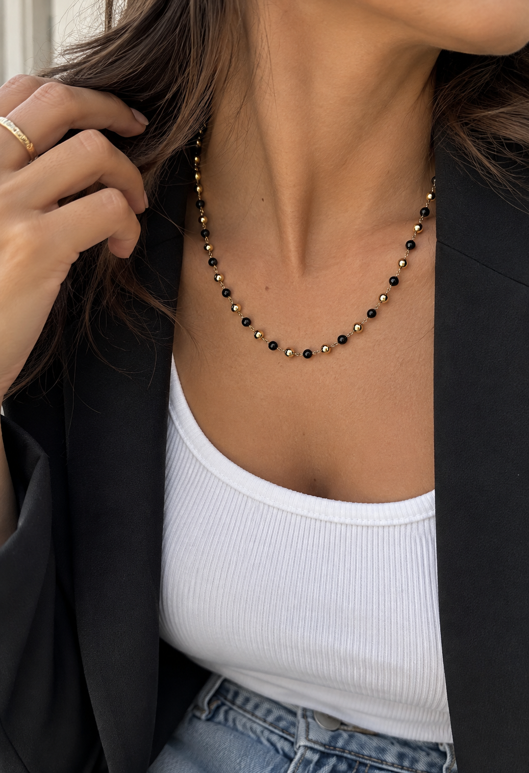 Collier perlé noir