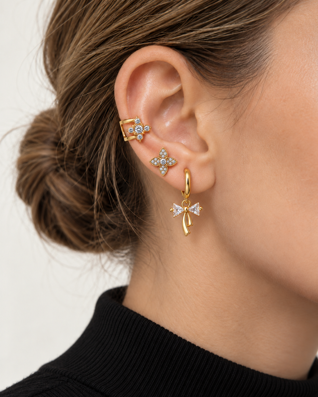 Ear cuff doré double anneau à strass