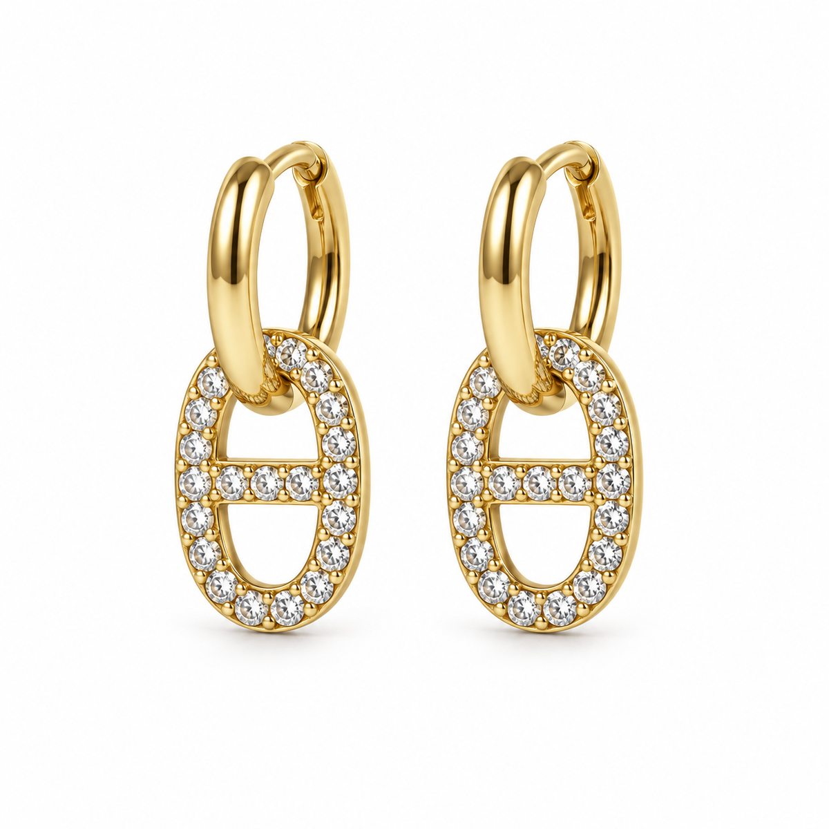 Boucles d’oreilles créoles maille marine strassées dorées
