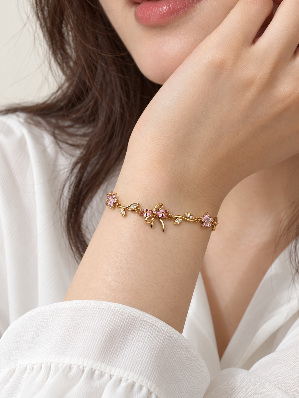Bracelet nœud scintillant en acier inoxydable