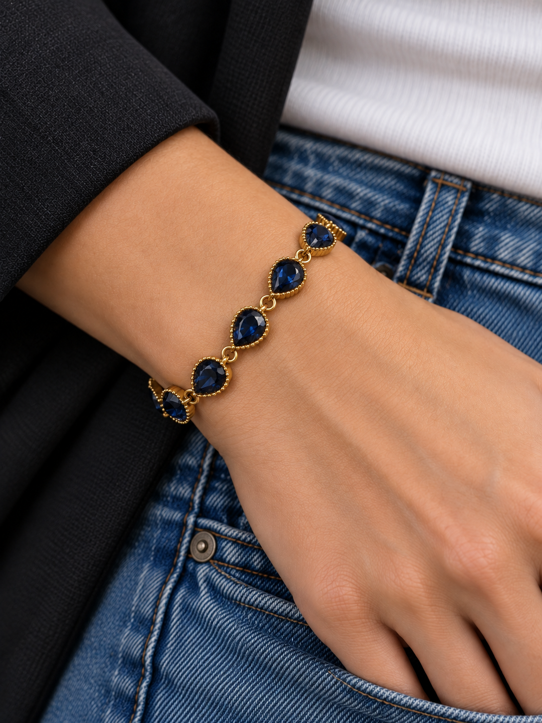 Bracelet goûtes scintillantes bleu