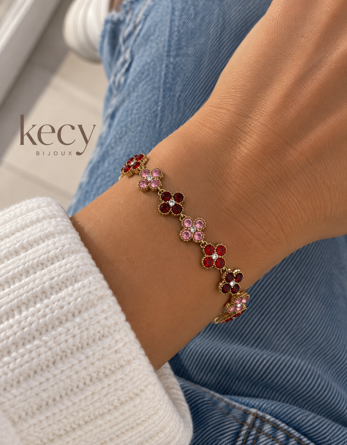 Bracelet trèfle rouge bordeaux