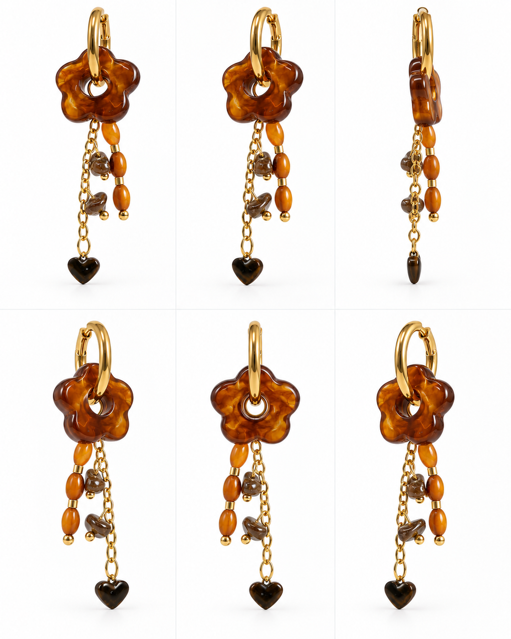 Boucles d’oreilles fleurs ambrées et pampilles
