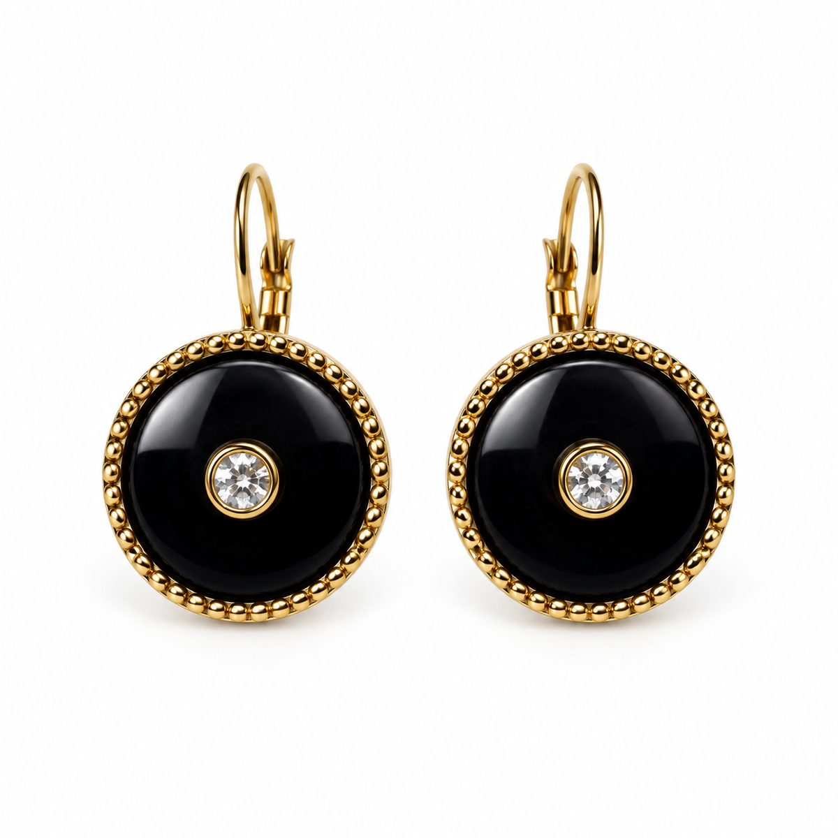 Boucles d’oreilles rondes noires et dorées – Acier inoxydable