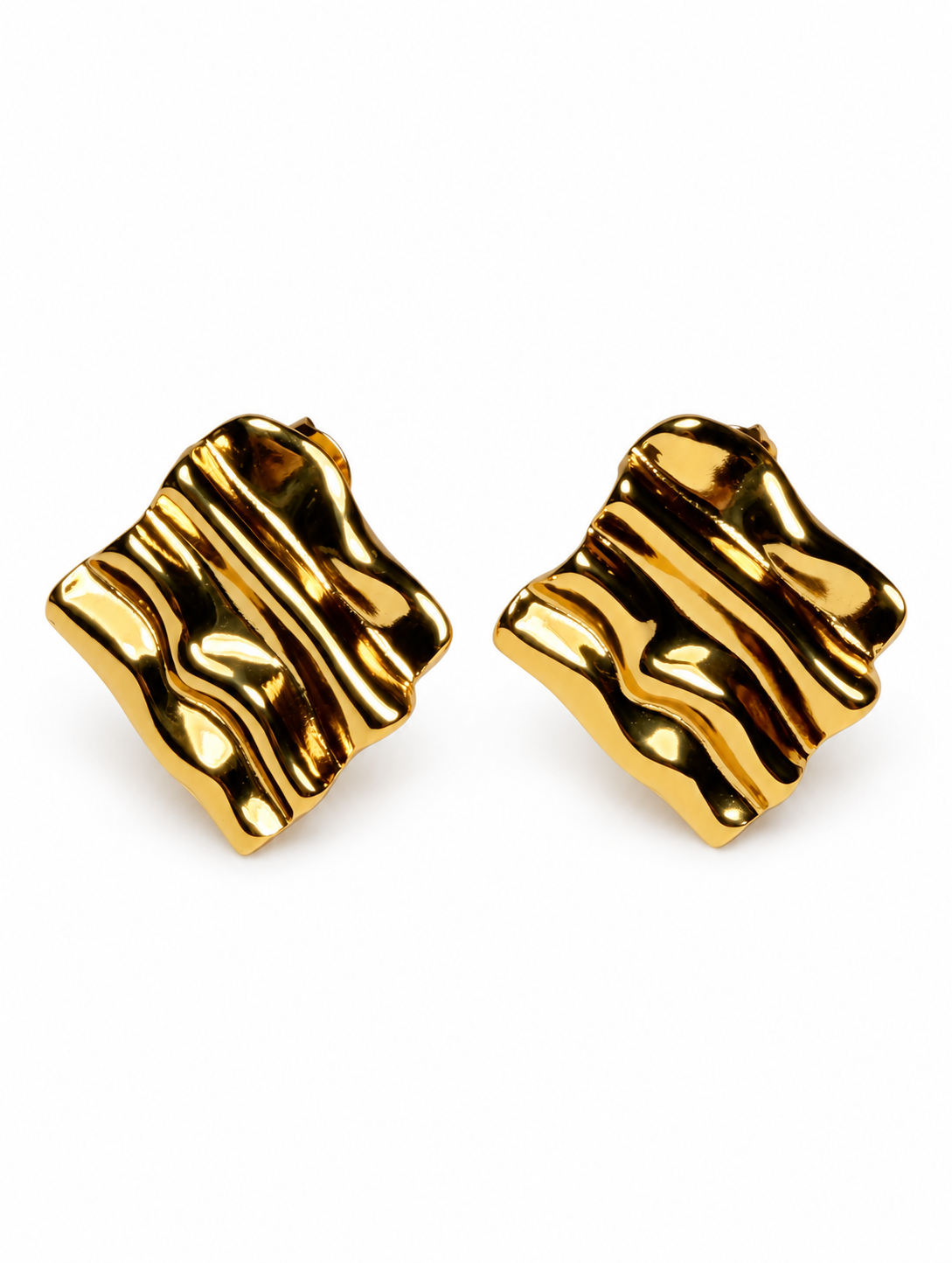 Boucles d’oreilles dorées carrées ondulées – Acier inoxydable