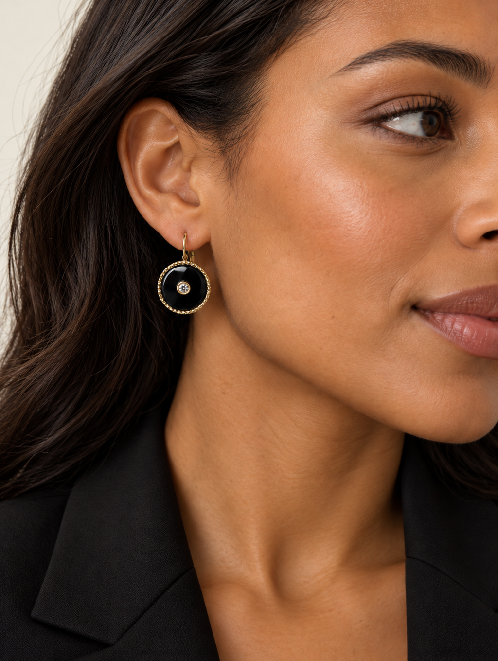Boucles d’oreilles rondes noires et dorées – Acier inoxydable