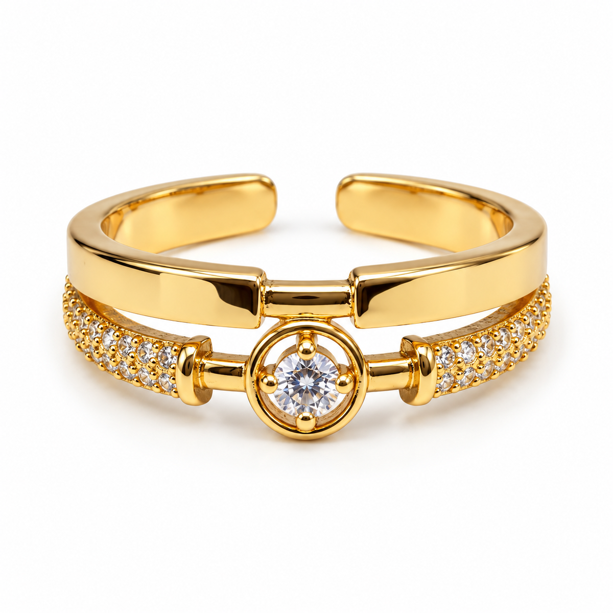 Bague dorée réglable double rang et strass