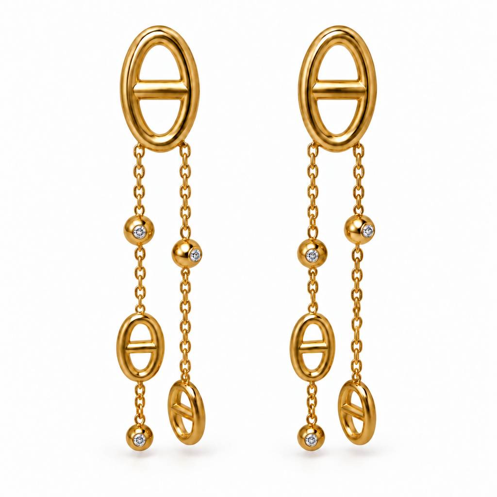 Boucles d’oreilles pendantes maille marine et brillants