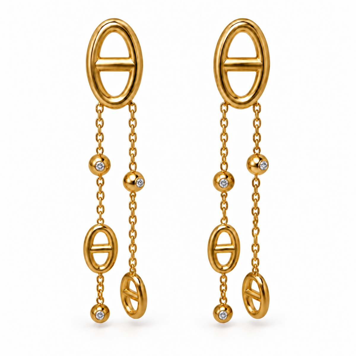 Boucles d’oreilles pendantes maille marine et brillants