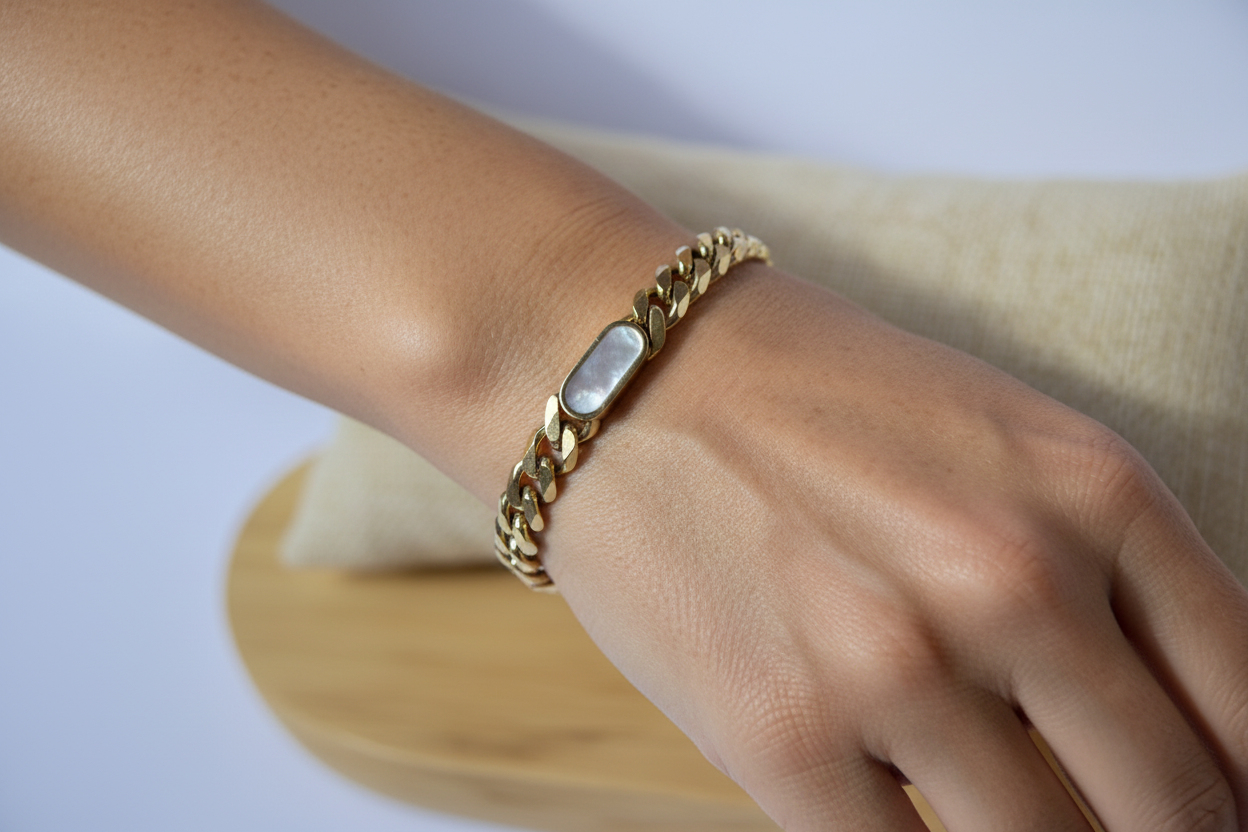 Bracelet maille pierre nacrée