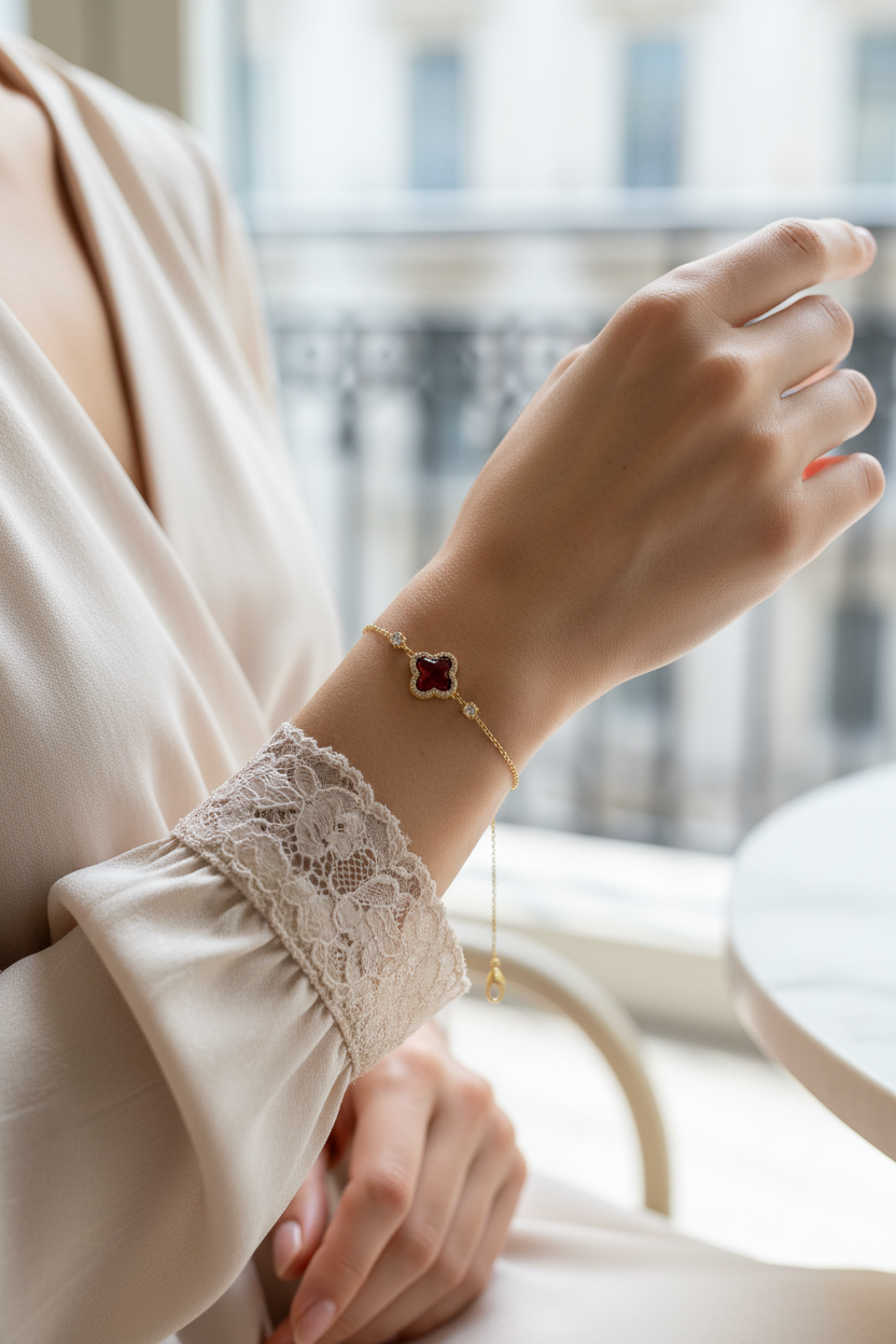 bracelet trèfle rouge Bordeaux